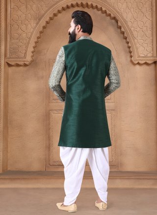 Green Silk Sherwani Mens Wear with Embroidered and Sequins Work for Men