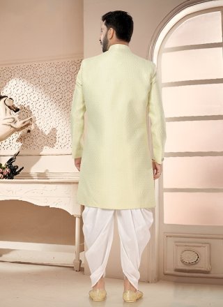 Green Silk Sherwani Mens Wear with Woven Work for Men