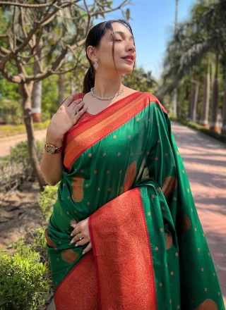 Green Silk Trendy Saree with Woven and Zari Work for Women