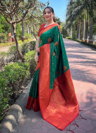 Green Silk Trendy Saree with Woven and Zari Work for Women