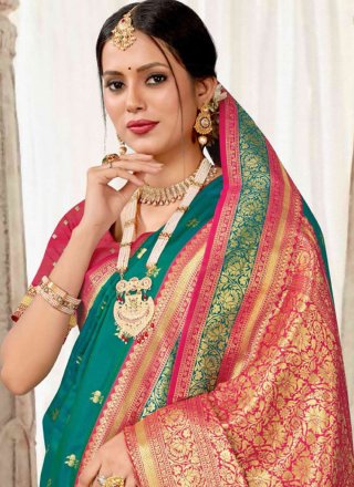 Green Silk Trendy Saree with Woven Work