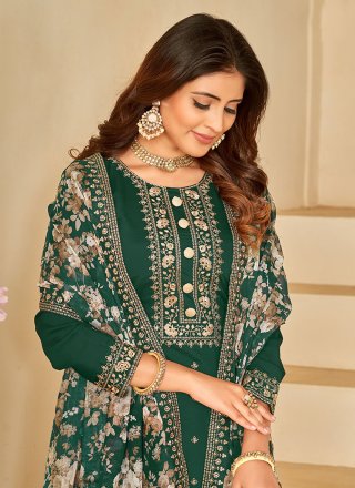 Green Silk Trendy Suit with Embroidered and Sequins Work