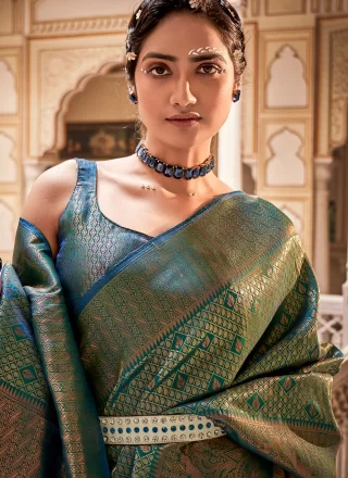 Green Silk Weaving and Zari Work Classic Sari