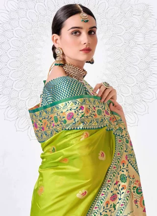 Green Silk Weaving Work Designer Sari for Women