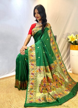 Green Silk Weaving Work Traditional Saree