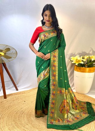 Green Silk Weaving Work Traditional Saree