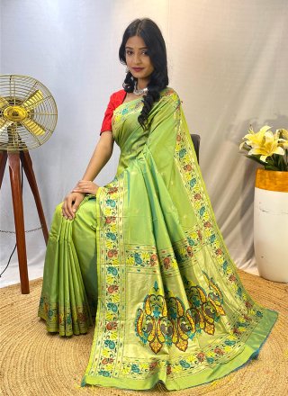 Green Silk Weaving Work Traditional Saree