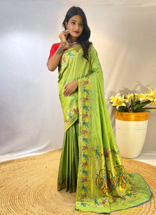 Green Silk Weaving Work Traditional Saree