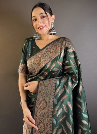 Green Silk Woven and Zari Work Trendy Saree for Ceremonial