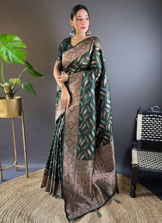 Green Silk Woven and Zari Work Trendy Saree for Ceremonial