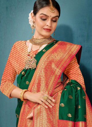 Green Silk Woven Work Classic Saree for Ceremonial