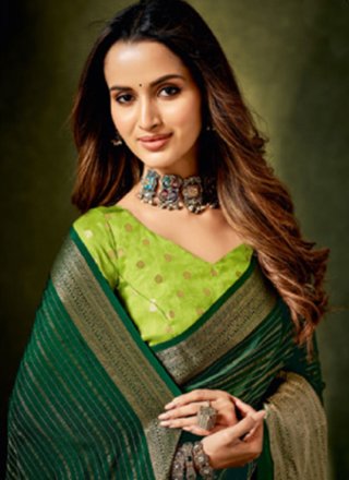 Green Silk Woven Work Classic Sari for Ceremonial