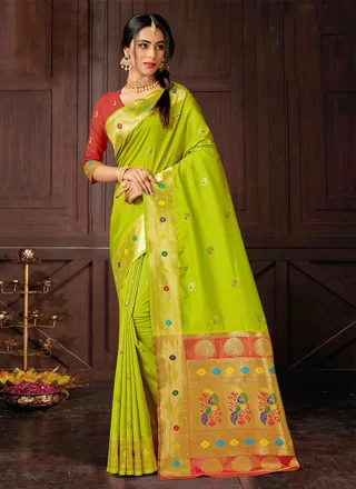 Green Silk Woven Work Trendy Saree