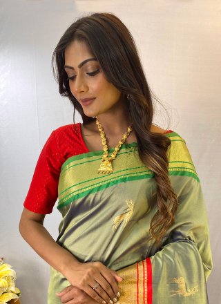 Green Silk Woven Work Trendy Saree for Engagement