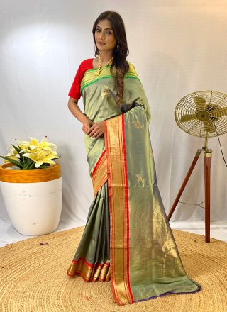 Green Silk Woven Work Trendy Saree for Engagement