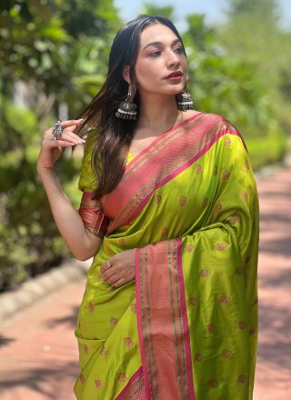 Green Silk Woven Work Trendy Saree for Festival