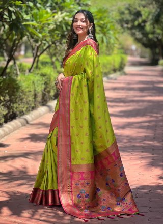 Green Silk Woven Work Trendy Saree for Festival