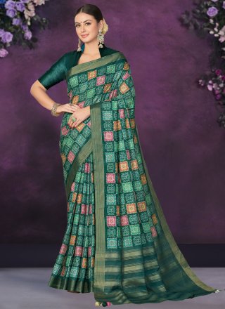 Green Tussar Silk Designer Saree