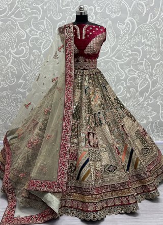 Pink And Grey Embroidered Art Silk Lehenga Choli Latest 1844LG02