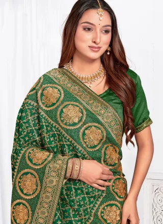 Green Vichitra Silk Embroidered and Zari Work Contemporary Saree