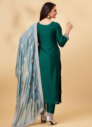 Green Vichitra Silk Salwar Suit with Cord, Embroidered and Sequins Work
