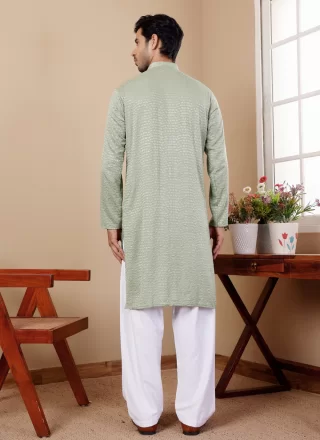 Green Viscose Chikankari and Embroidered Work Kurta Pyjama for Festival