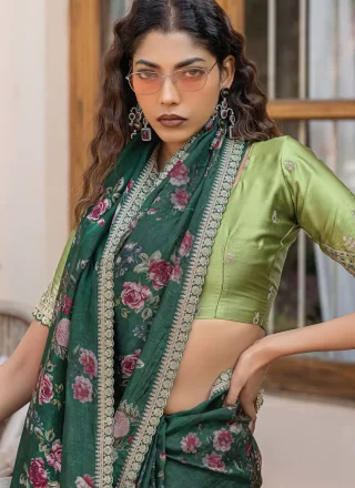 Green Viscose Contemporary Sari