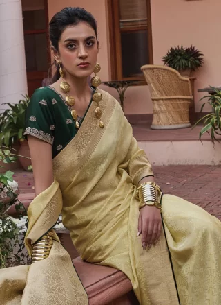Green Viscose Contemporary Sari with Weaving Work for Ceremonial