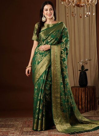 Green Viscose Designer Sari