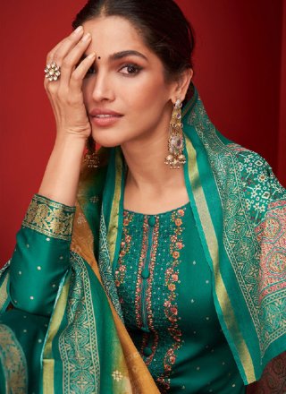 Green Viscose Embroidered Work Salwar Suit for Ceremonial