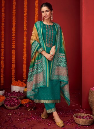 Green Viscose Embroidered Work Salwar Suit for Ceremonial
