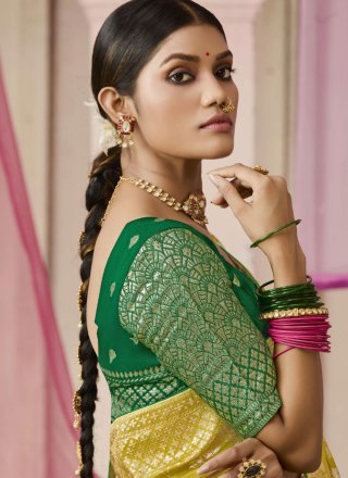 Green Viscose Floral Patch and Weaving Work Trendy Saree