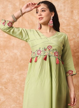 Green Viscose Salwar Suit with Embroidered Work