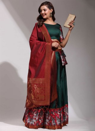 Green Weaving Work Silk Lehenga Choli