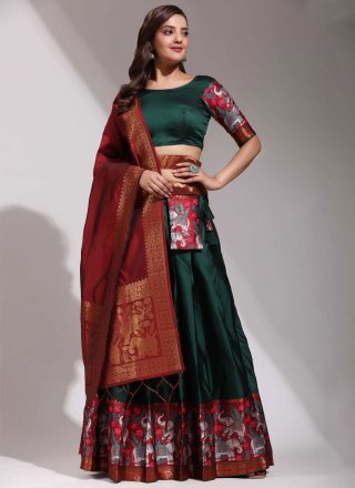 Green Weaving Work Silk Lehenga Choli