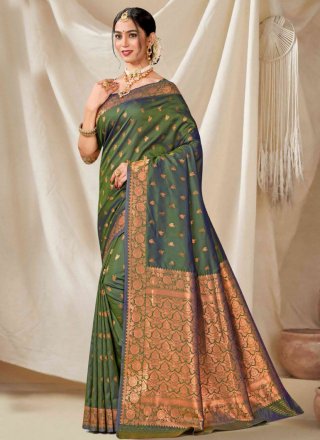 Green Woven Work Silk Classic Sari