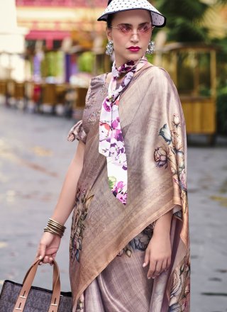 Grey and Lavender Satin Designer Saree