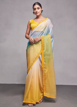 Off-White - Yellow Pure Katan Silk Banarasi Handloom Saree - Tilfi