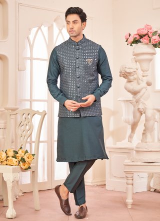 Grey Art Silk Embroidered Work Kurta Payjama with Jacket