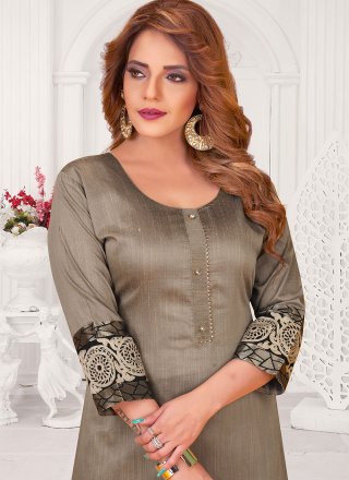 Grey Banglori Silk Salwar Suit with Embroidered and Resham Work