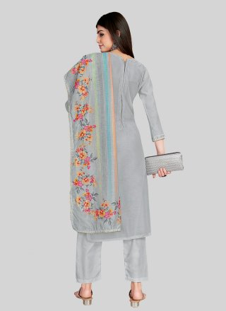 Grey Chanderi Silk Pant Style Suit