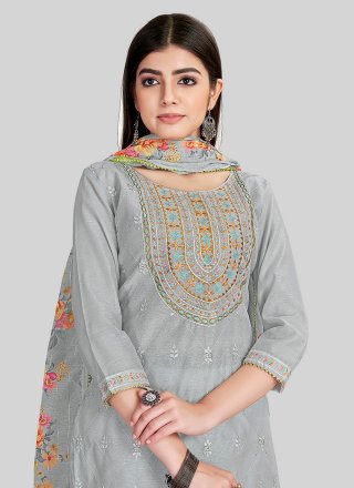 Grey Chanderi Silk Pant Style Suit