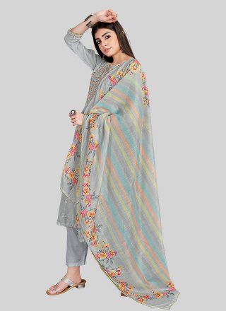Grey Chanderi Silk Pant Style Suit