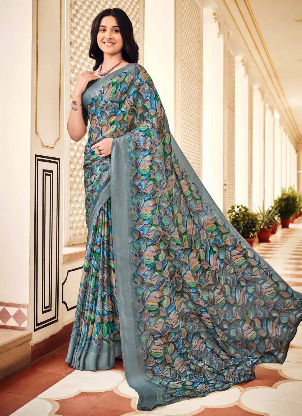 JULEE Women's Net Saree With Blouse Piece (Titli Saree Grey FBA_Grey) :  Amazon.in: Fashion