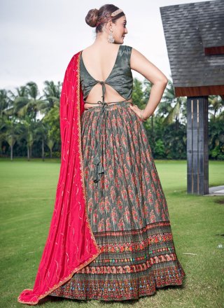 Grey Chinon Digital Print Work Readymade Lehenga Choli