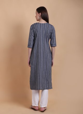 Grey Cotton Casual Kurti with Embroidered Work