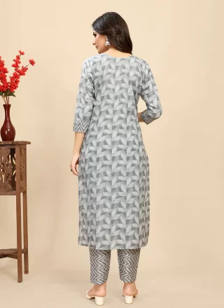 Grey Cotton Casual Kurti with Print Work for Casual
