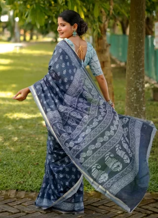 Grey Cotton Casual Saree