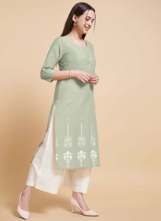 Grey Cotton Designer Kurti with Foil Print Work