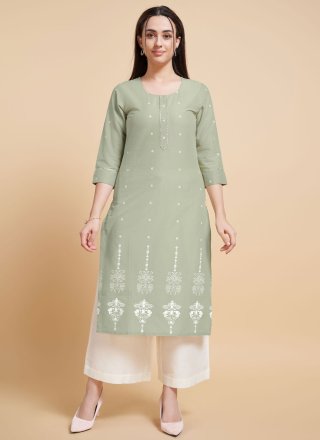 Grey Cotton Designer Kurti with Foil Print Work